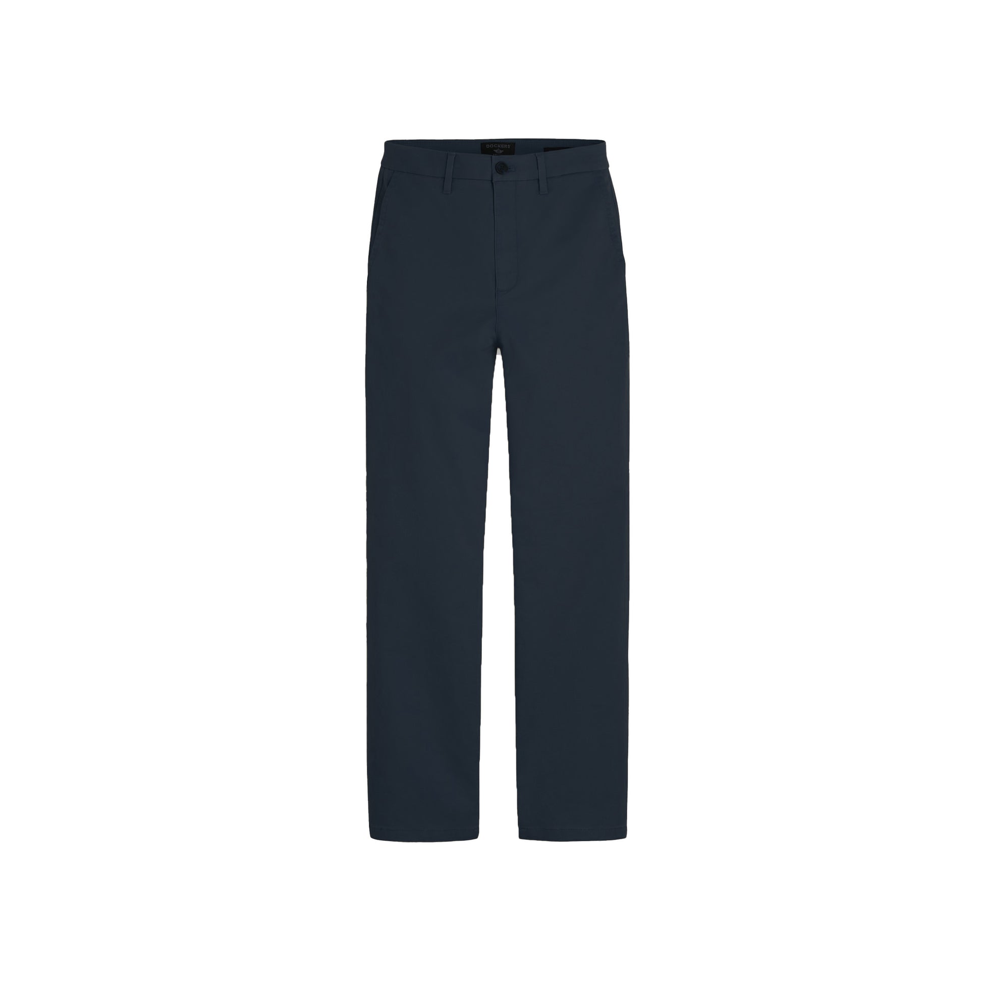 The Dockers W's Blake Chino is a pair of dark blue, high-waisted chinos made from stretchy cotton, shown on a white background.