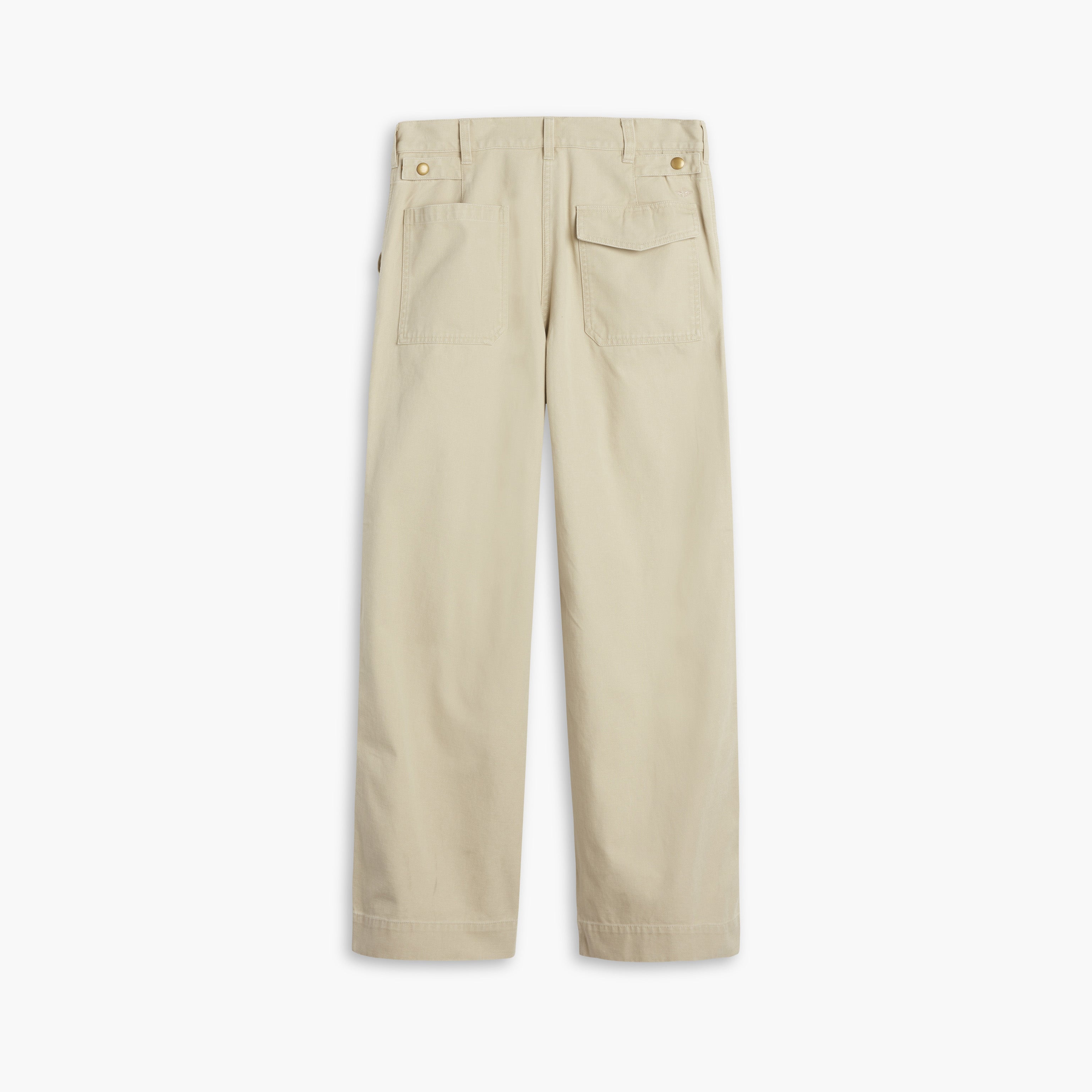 Dockers D-Series Utility Pant in beige, straight-leg style from the back, features two rear button-closure pockets and visible belt loops.