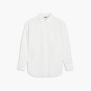 The Dockers Women's Original Shirt, LS is a white, long-sleeved button-up made from recycled cotton hemp, featuring a collar and chest pocket, shown against a plain background for comfort.