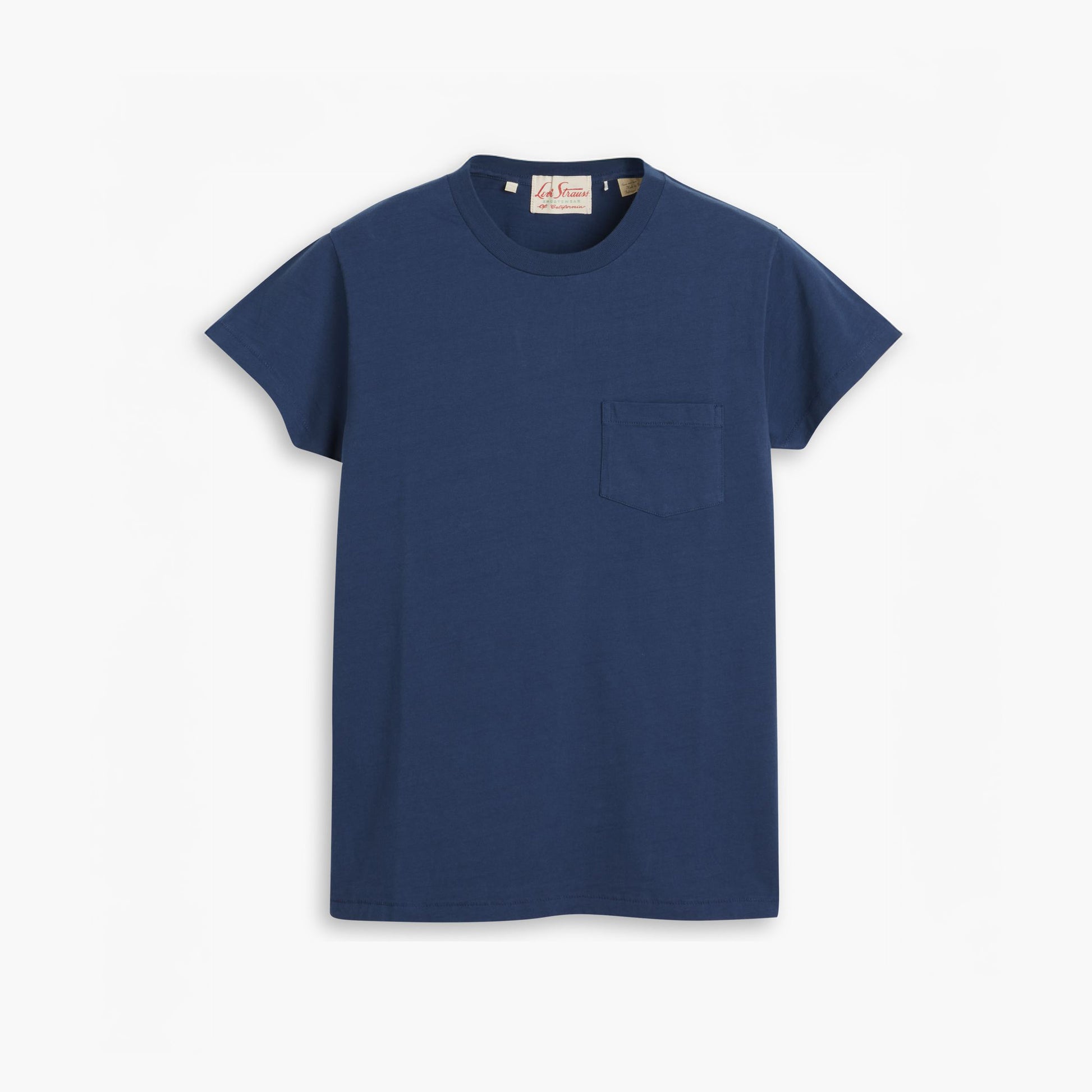 The Levis LVC 1950's SPRTSWEAR Tee is a plain navy blue short-sleeve t-shirt in ultra-soft jersey, featuring a spade pocket on the chest and displayed flat on a white background.