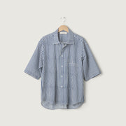 Fred S/S Shirt, Block Print Navy Stripe
