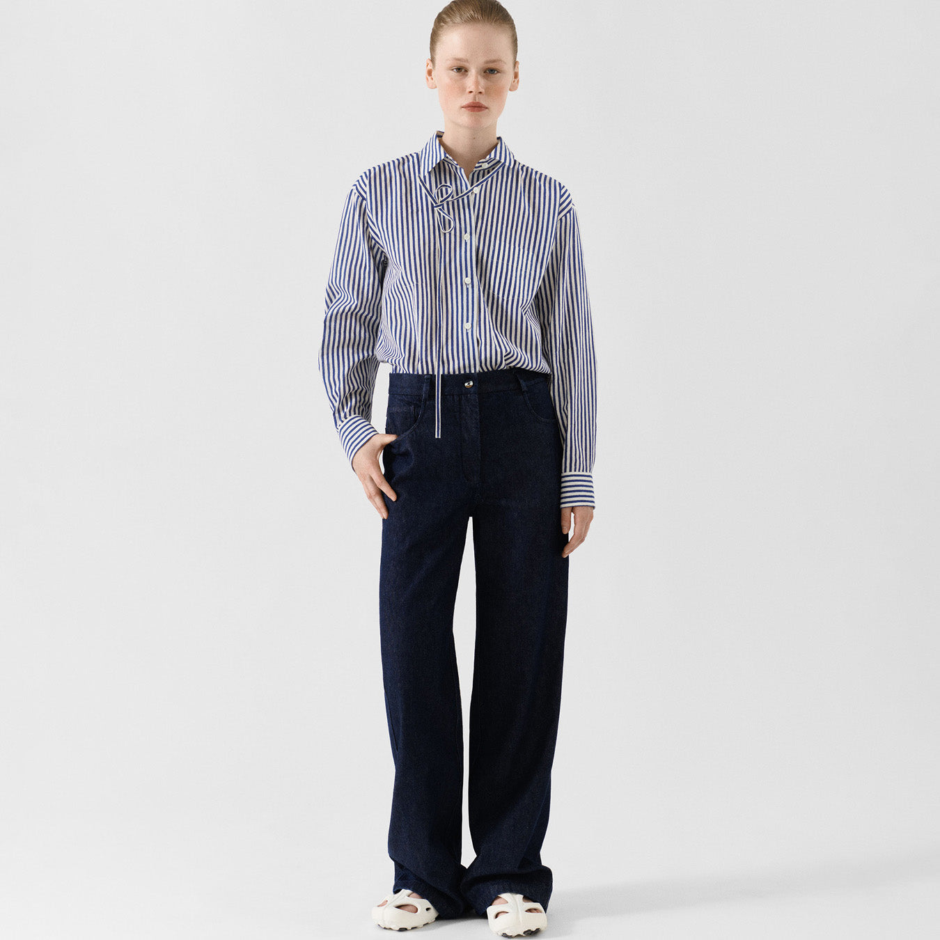 Galla Shirt, Block Print Navy Stripe