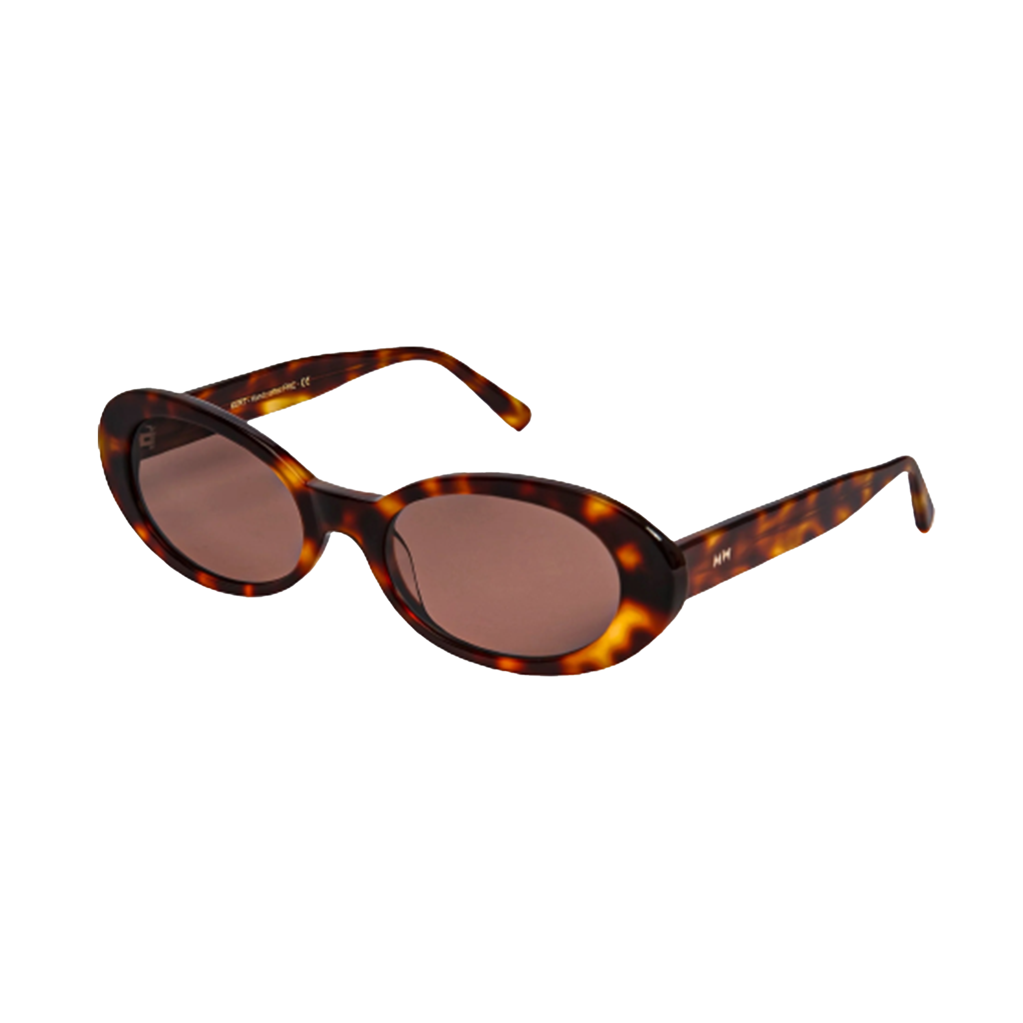 Messyweekend Kurt, Tortoise unisex sunglasses with a tortoiseshell acetate frame and brown lenses, shown at an angle against a plain black background.