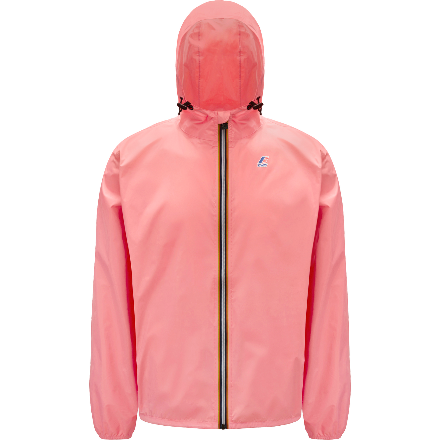 Bright pink water-repellent hooded jacket with a frontal reflective zip closure, featuring a small logo on the left chest. Le Vrai 3.0 Claude, Pink MD by K-Way.