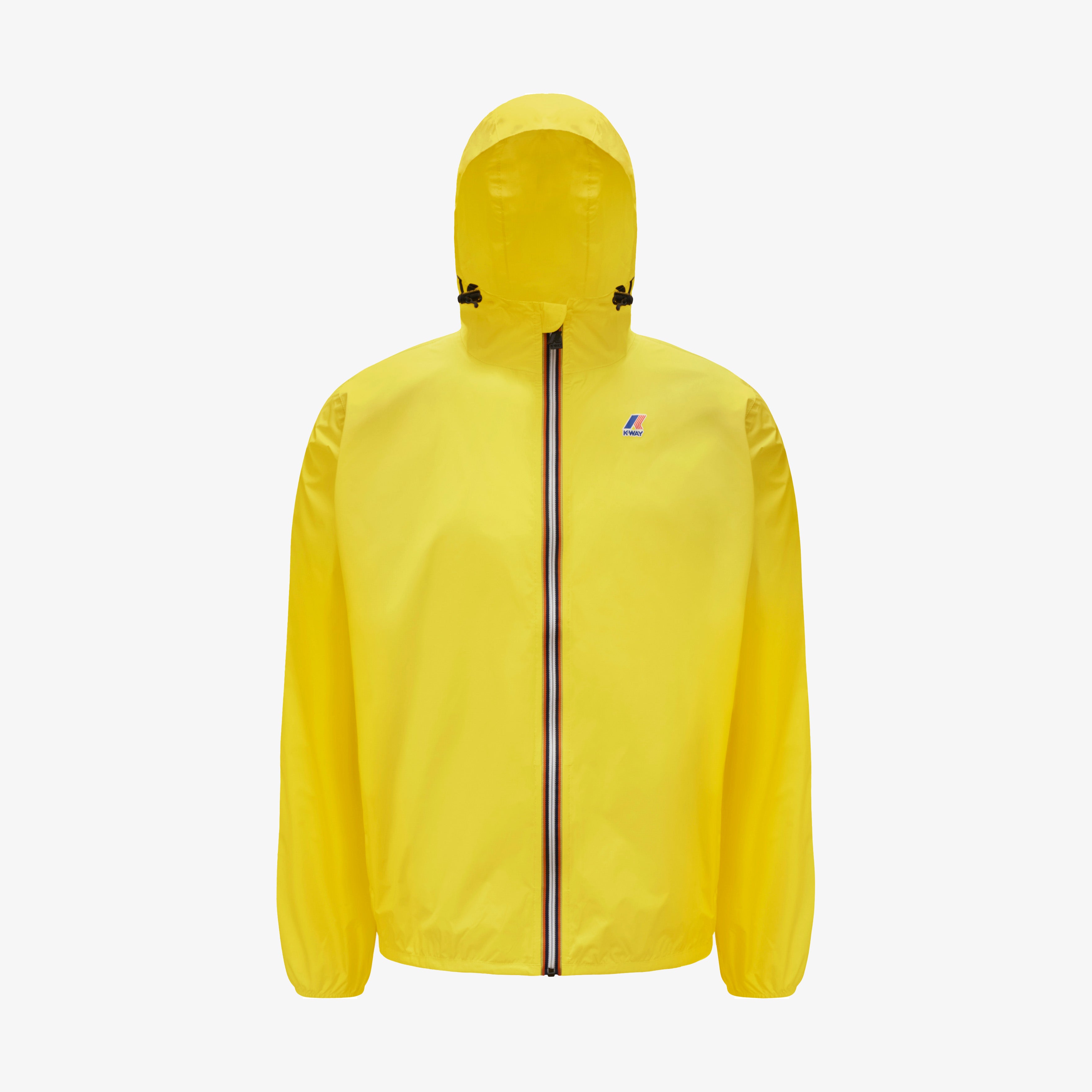 The K-Way Le Vrai 3.0 Claude Yellow DK is a unisex, water-repellent jacket with a black-trimmed zipper and a small left-chest logo, shown front-facing against a plain white background.