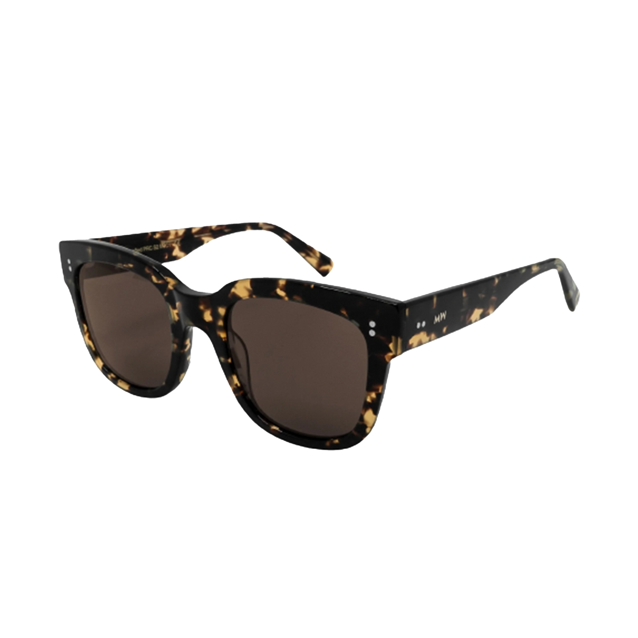 The Messyweekend Liv, Tortoise sunglasses feature unisex tortoiseshell acetate frames and dark UV400 lenses, shown at an angle against a black background.