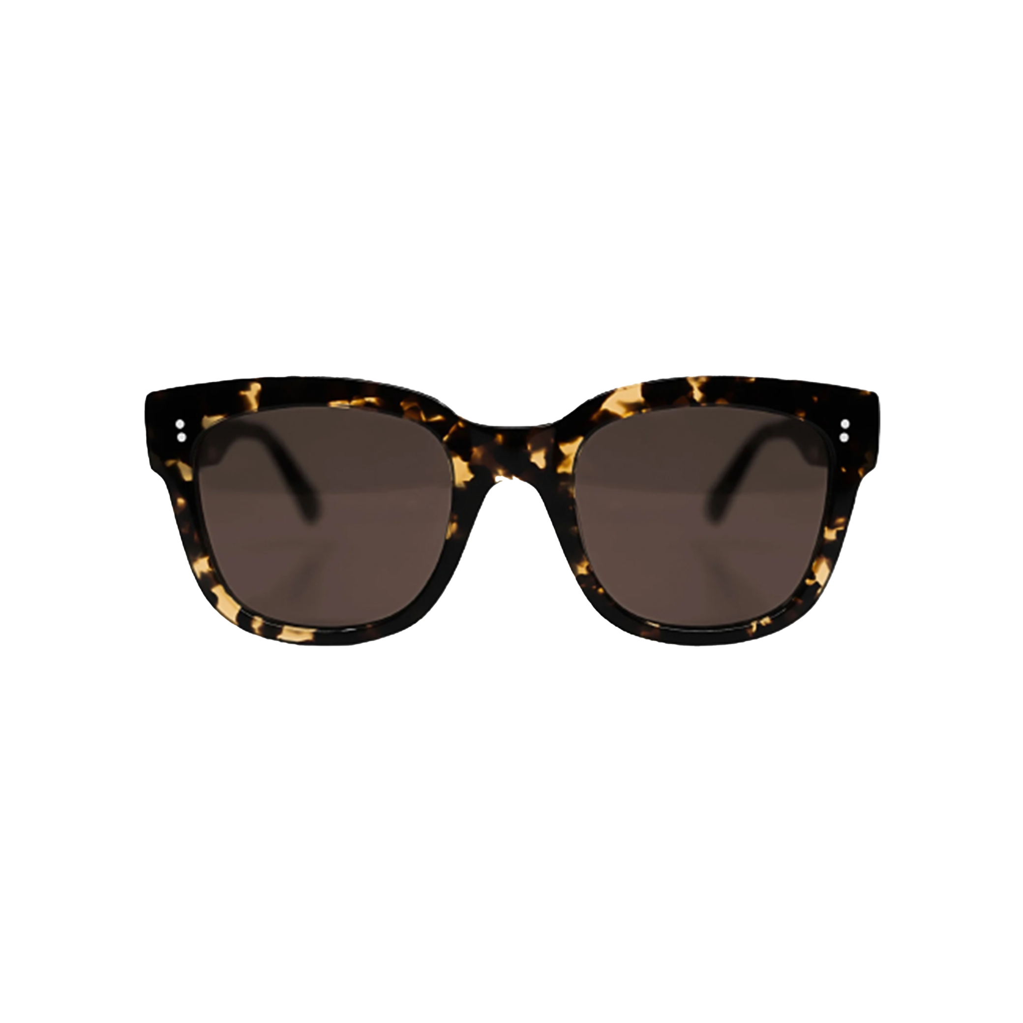 The Messyweekend Liv, Tortoise sunglasses feature a unisex tortoiseshell acetate frame, dark lenses with UV400 protection, and are shown from the front on a black background.