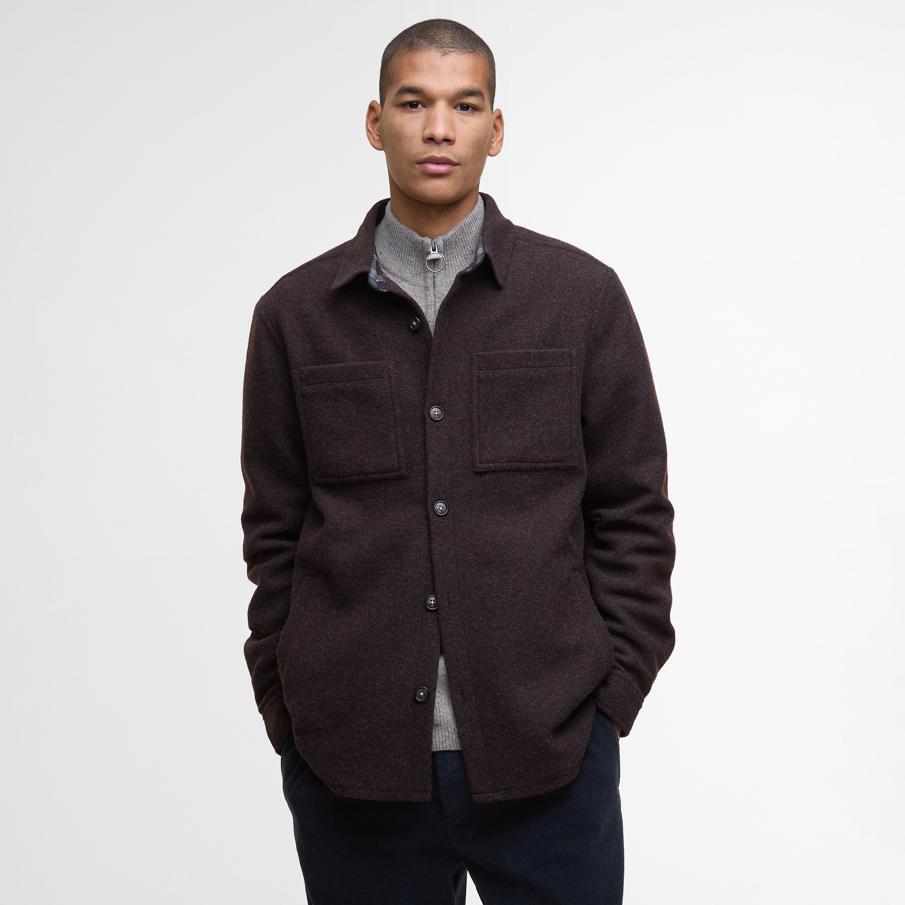 Marlow Tailored Wool Overshirt - Dark Oak