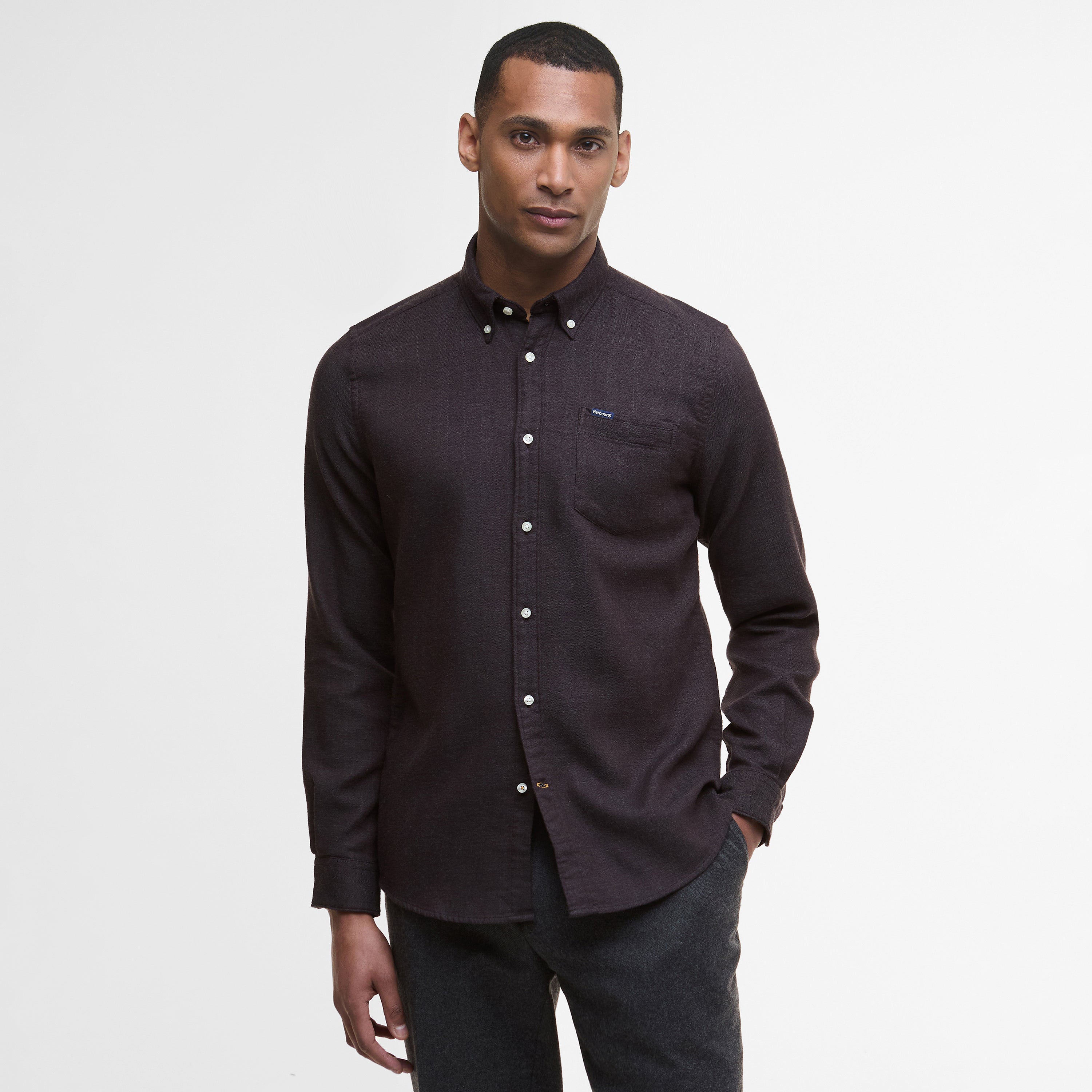 Buckley Tailored Herringbone Shirt - Dark Oak