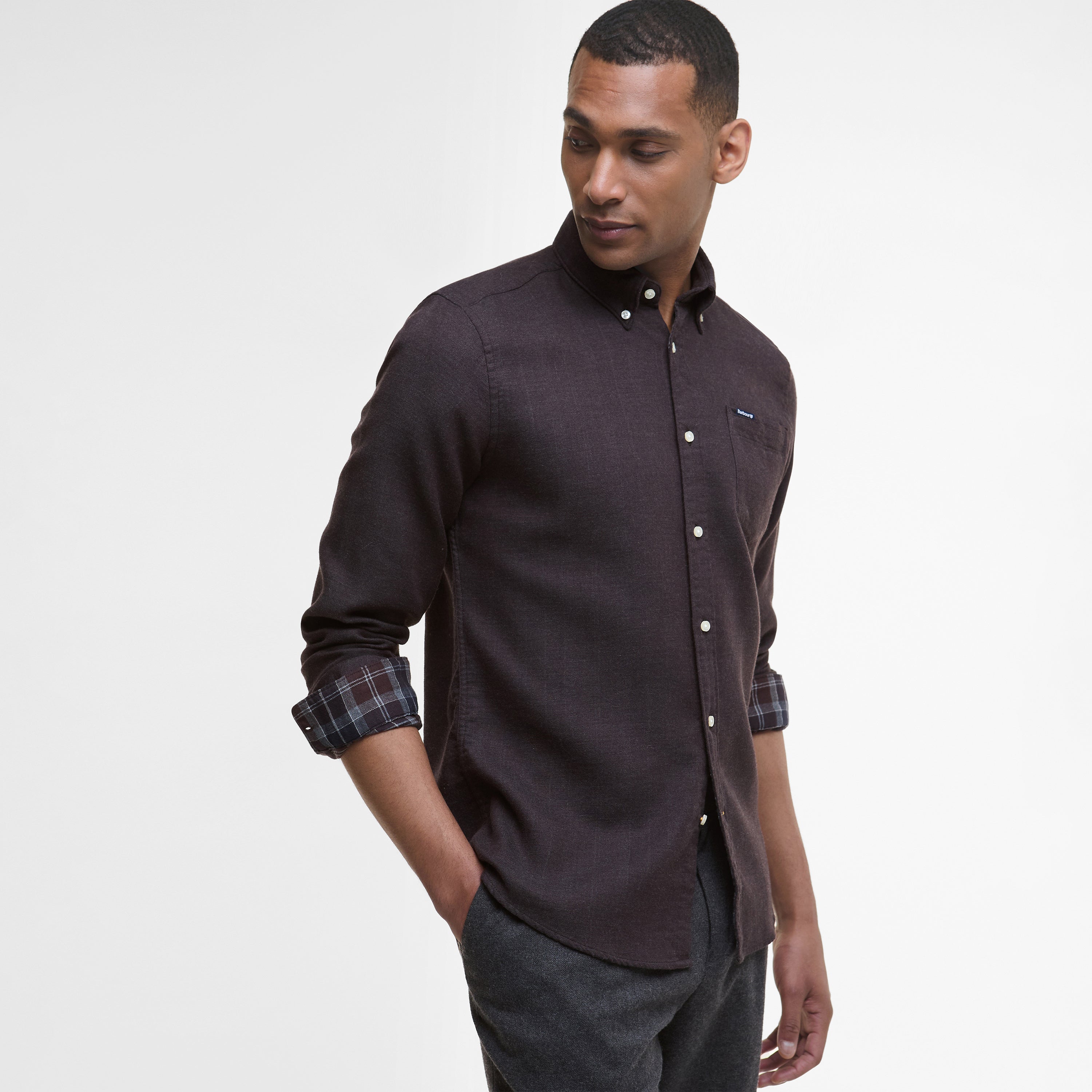 Buckley Tailored Herringbone Shirt - Dark Oak