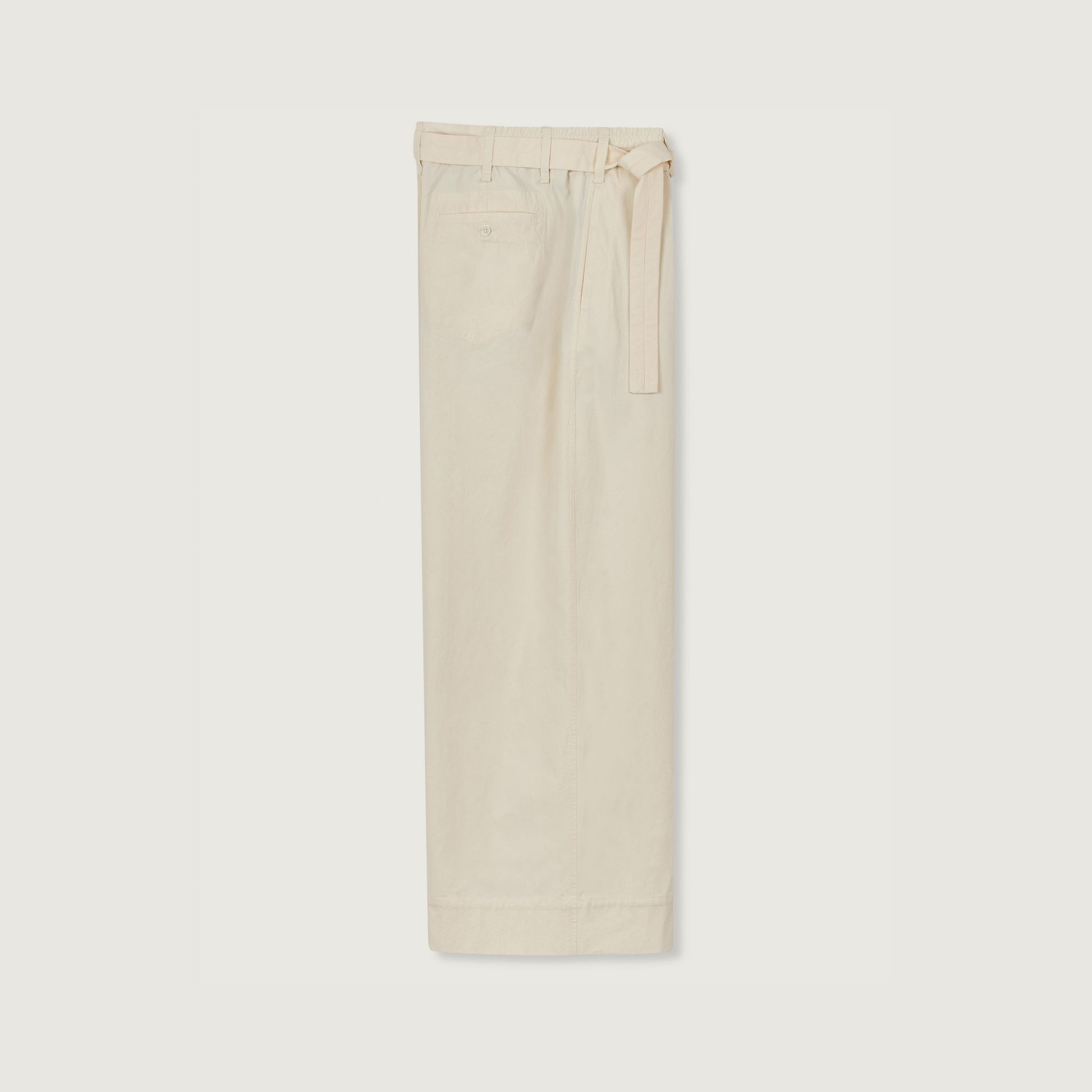 Rachel Trouser by Jan Machenhauer in white, featuring a high-waisted, wide-leg silhouette and a matching fabric belt, displayed flat on a light background.