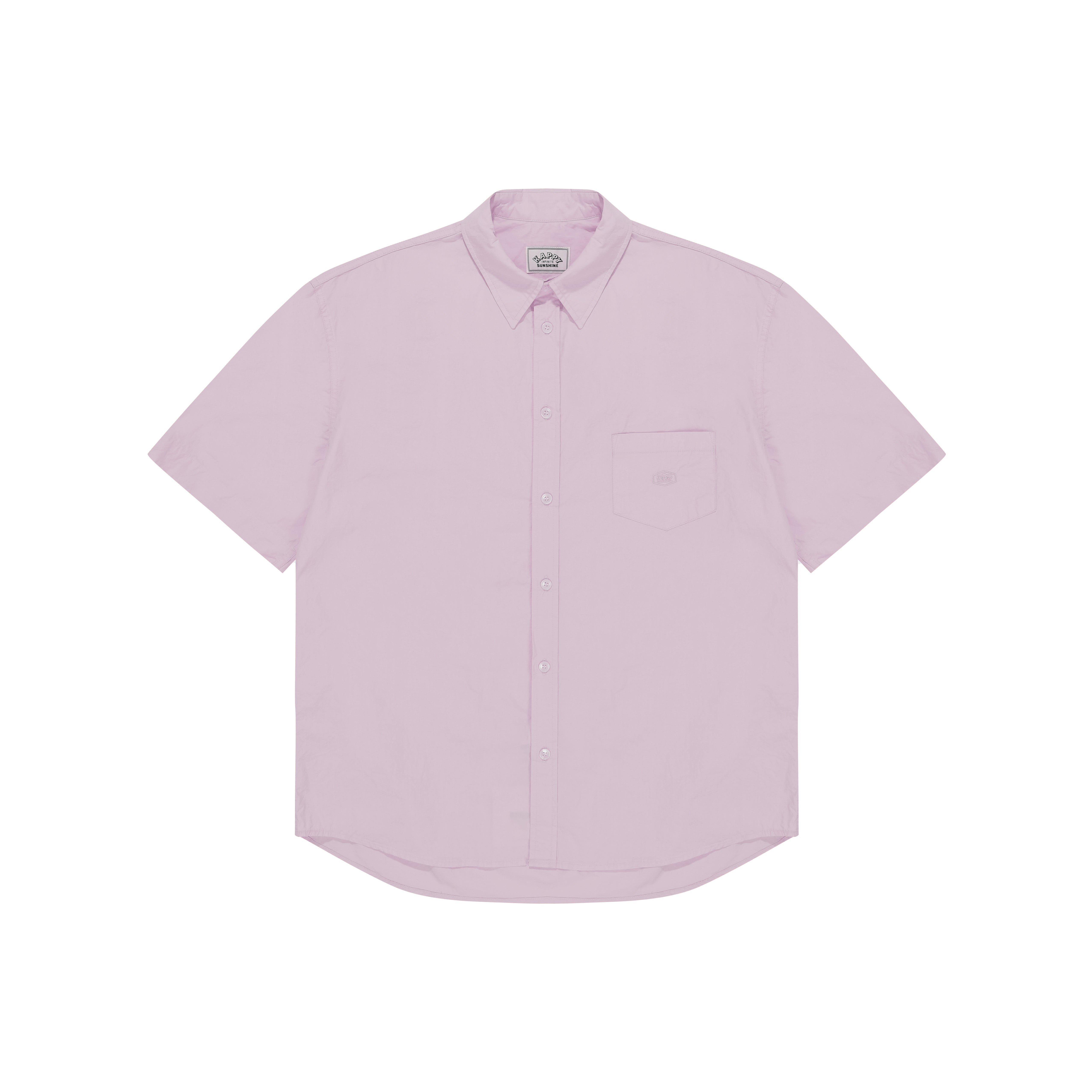 Kappy's Relaxed Cotton Half Shirt in light pink features short sleeves and a front pocket, displayed flat on a white background.