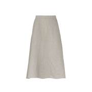 The Aiayu Bea Skirt Linen is an A-shaped European linen skirt in beige that elegantly drapes to the ankle, set against a plain background.