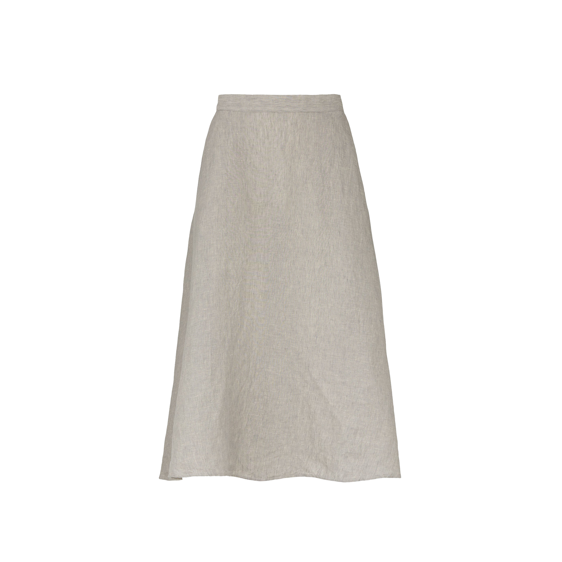 The Aiayu Bea Skirt Linen is an A-shaped European linen skirt in beige that elegantly drapes to the ankle, set against a plain background.