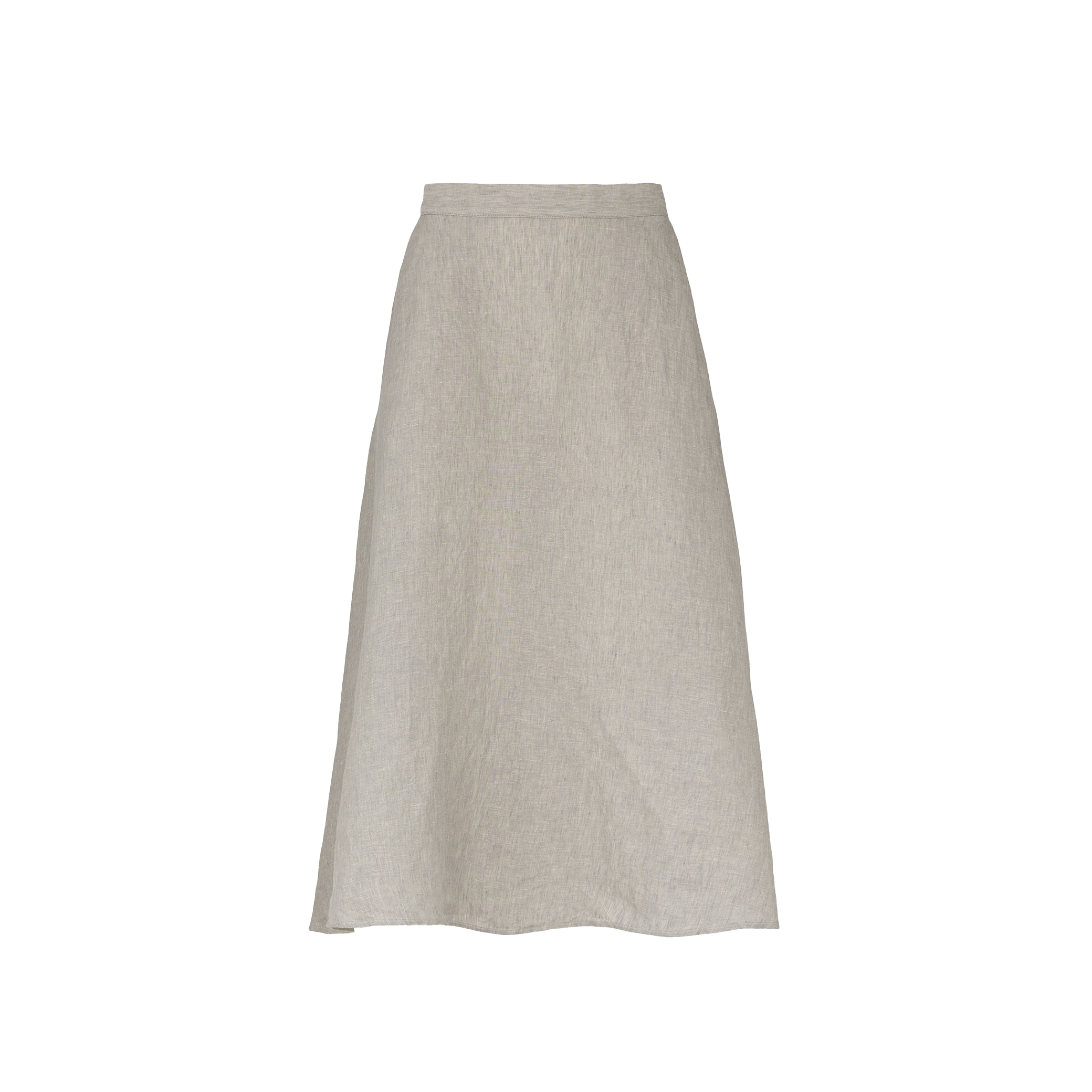 The Aiayu Bea Skirt Linen is an A-shaped European linen skirt in beige that elegantly drapes to the ankle, set against a plain background.