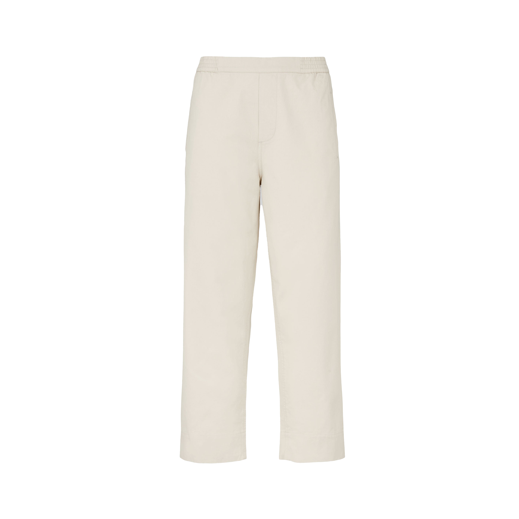 The Coco Pant Twill by Aiayu is a classic straight-fit beige trouser made from GOTS-certified organic cotton twill with an elastic waistband, shown on a plain background.