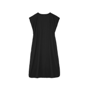 The Diamond Dress by Aiayu is a sleeveless black maxi with a round neckline and loose fit, made from GOTS-certified regenerative cotton, shown against a plain background.