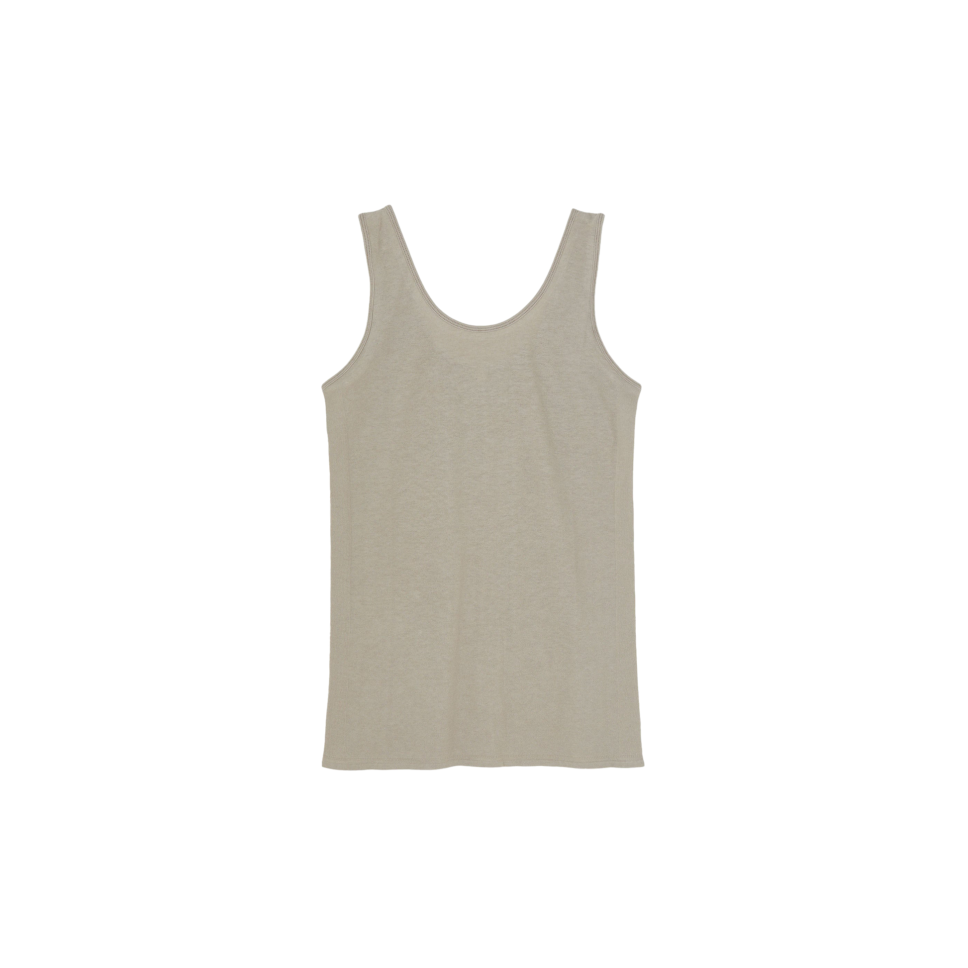 Discover the elegance of Aiayu's Gentle Tank, a luxury tank top in beige with a cotton-cashmere blend. Set on a plain black backdrop, this sleeveless piece not only offers style but also functions as a thermoregulating layer for ultimate comfort.