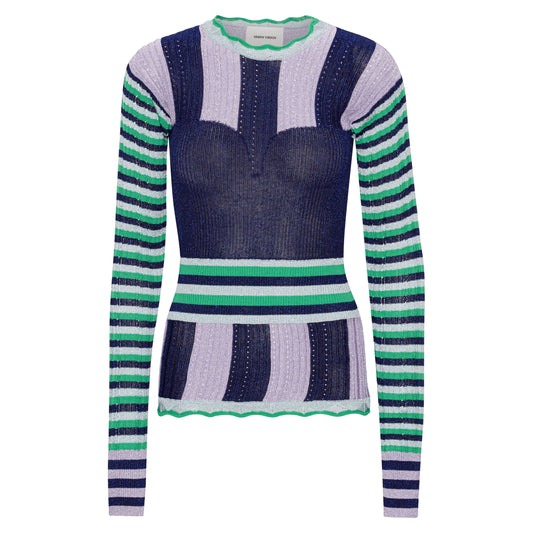 Henrik Vibskov fw23 W Sweater Block Knit Blouse, 782 Navy/Lavender