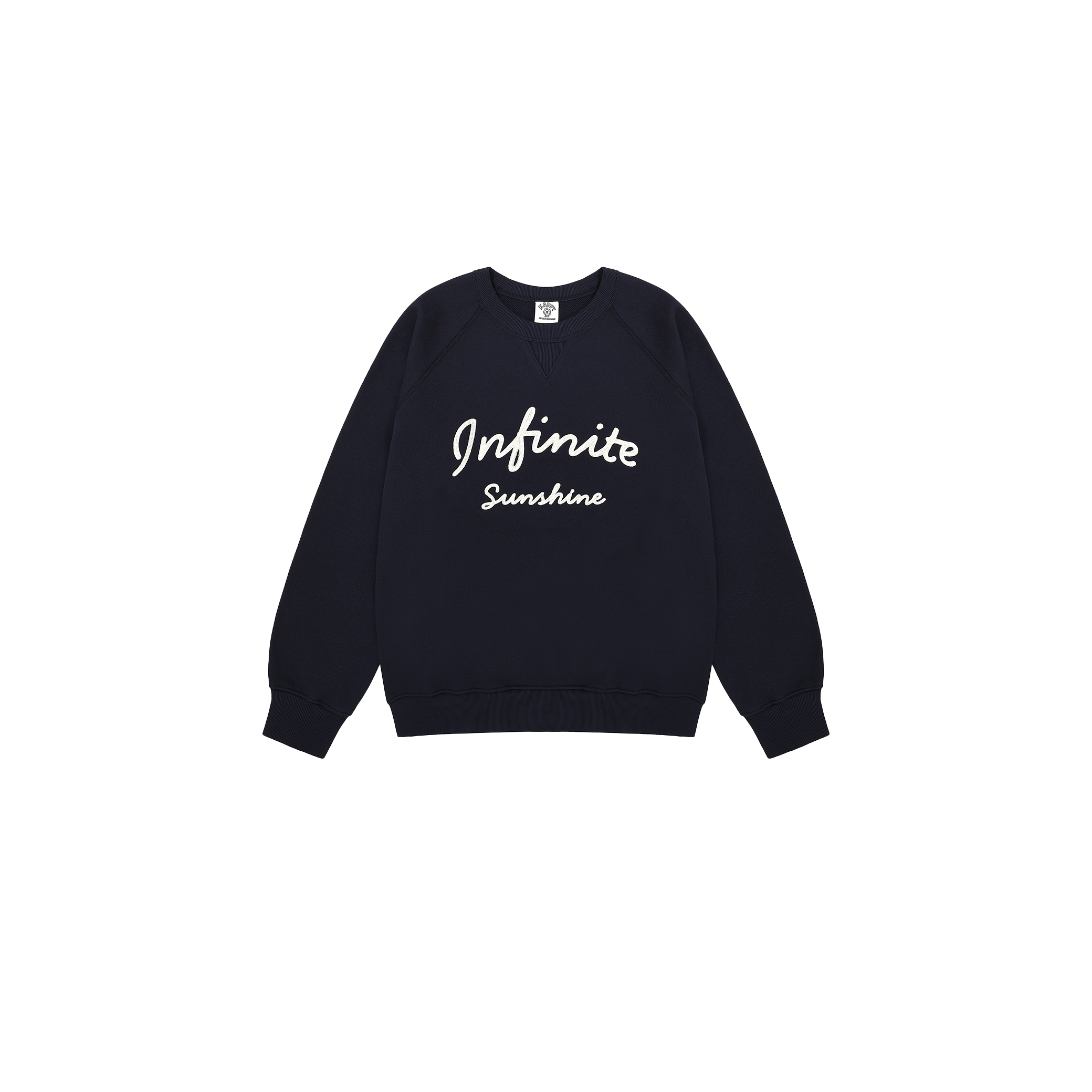 Kappy's Infinite Sunshine Sweatshirt is a unisex black crewneck with "Infinite Sunshine" embroidered in white on the front.
