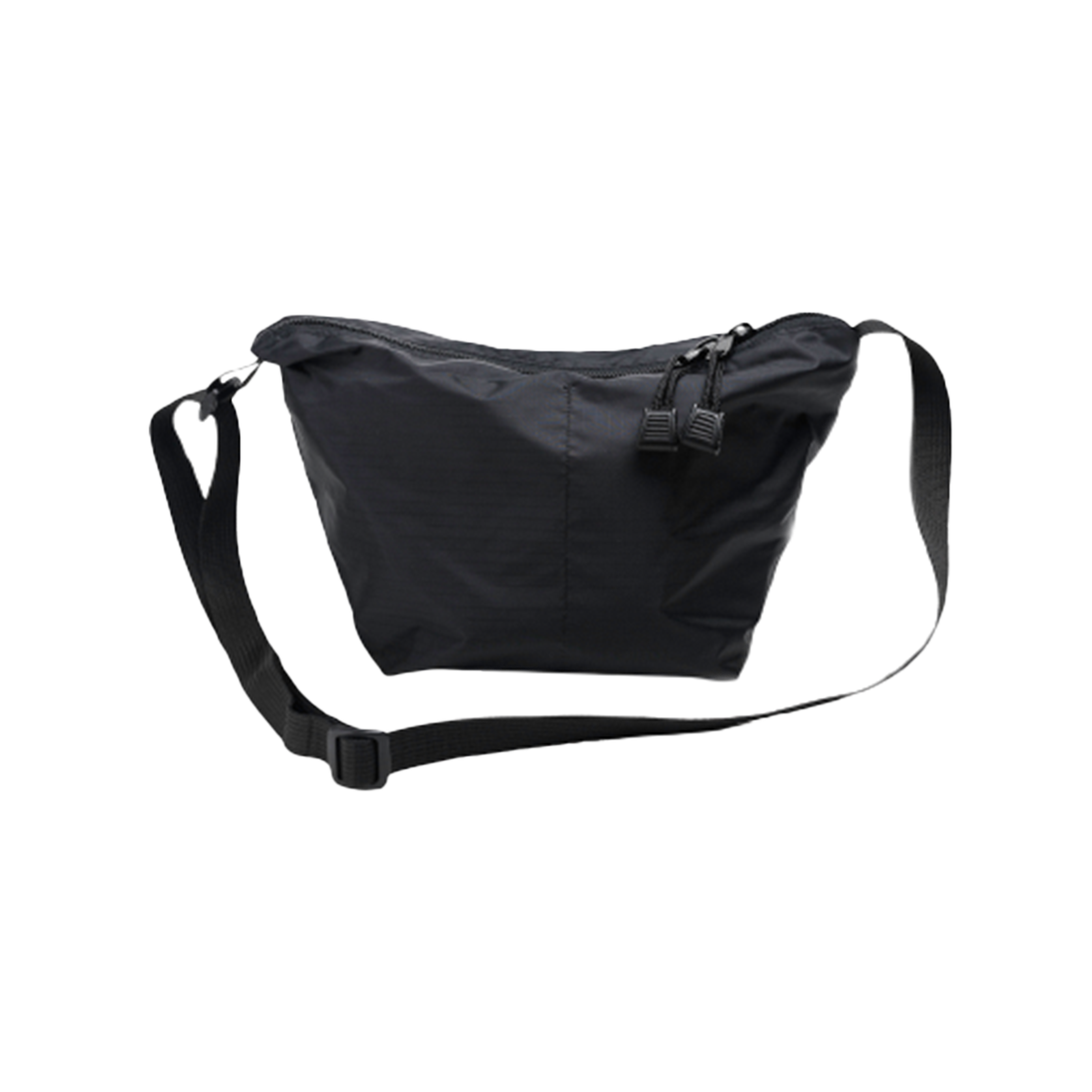 Introducing the Micro Tote by Bags in Progress - a stylish black crossbody bag made from durable nylon, complete with an adjustable strap and dual zippers for versatile wear. This lightweight bag is ideal for on-the-go convenience.