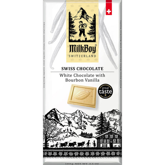 Milkboy Swiss Chocolates 3.5oz White Chocolate with Bourbon Vanilla