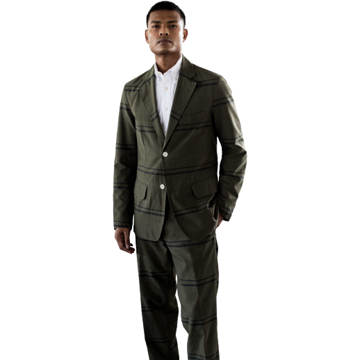 Original Madras Trading Co. M Blazer Single Breasted Two Button Summer Jacket, Olive / Navy Stripe