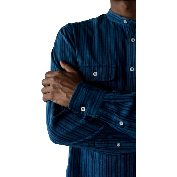Original Madras Trading Co. M Long Sleeve T-Shirts Band Collar LS Popover Shirt, Blue Stripe