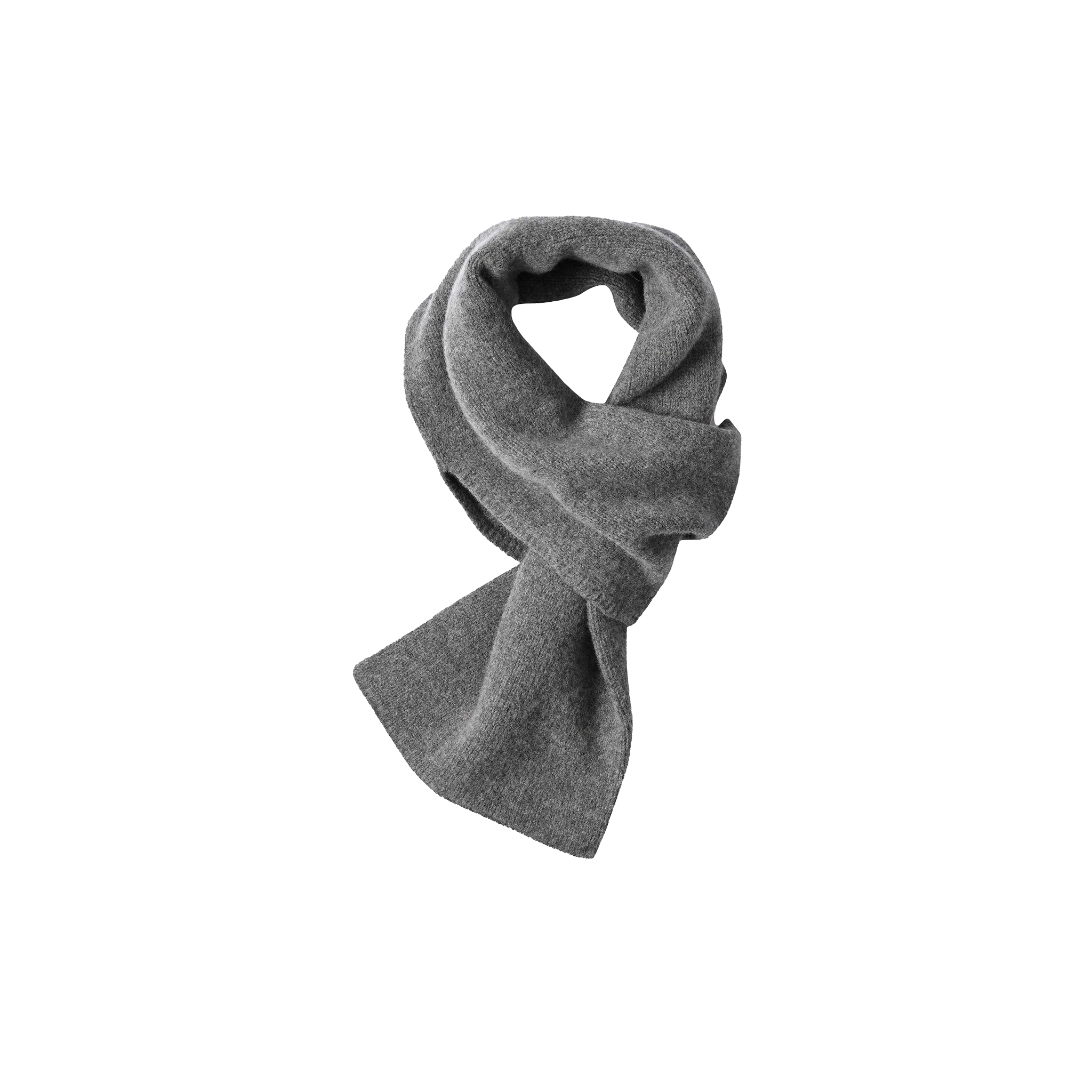 A neatly folded Pull Through Scarf by Margaret Howell, made from soft, woven gray lambswool fabric and arranged in a loop.