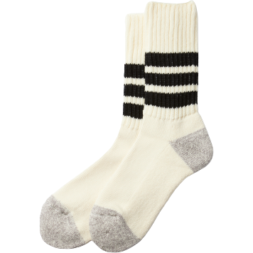 RoToTo Socks Coarse Ribbed Oldschool Crew Socks, White/Black Stripe