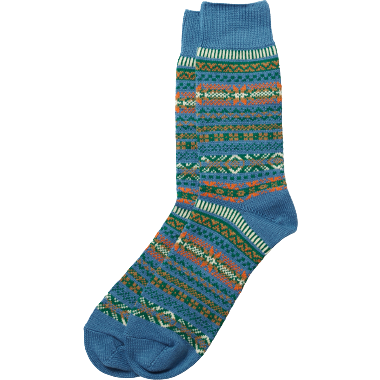 RoToTo Socks Jacquard Crew Socks "Fairisle", Blue Pattern