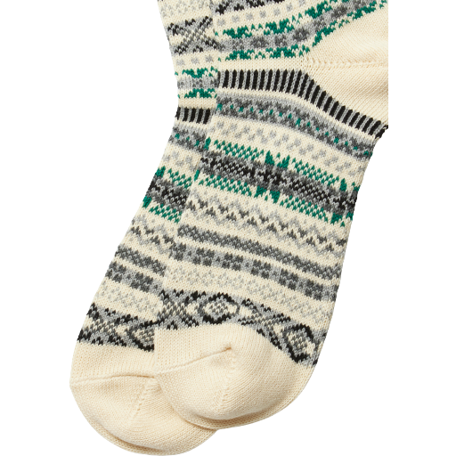 RoToTo Socks Jacquard Crew Socks "Fairisle", White Pattern