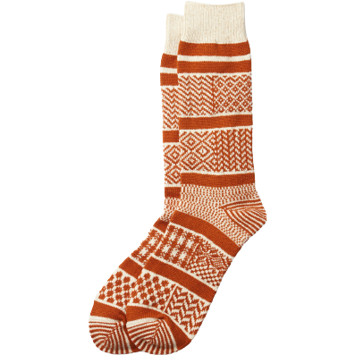 RoToTo Socks Multi Jacquard Crew Socks, Brown Pattern