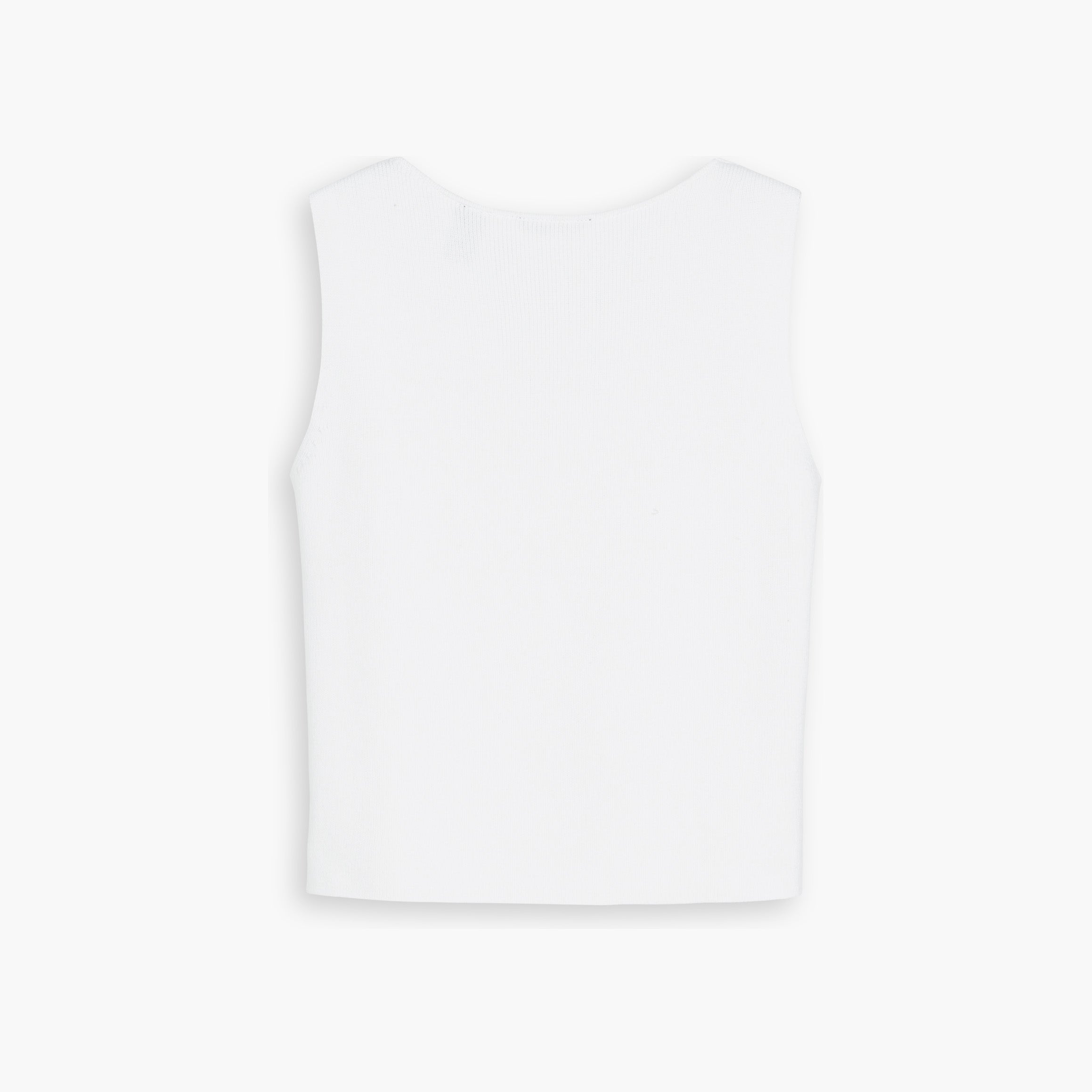 Back view of a plain white sleeveless Women's Sweater Tank from Dockers against a white background.