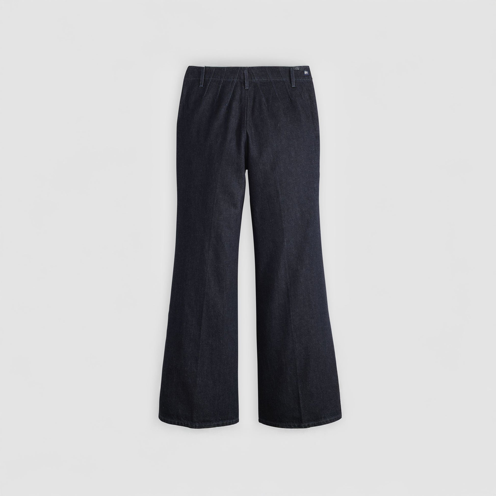 The Levis Stem Flare Trouser is a pair of high-waisted, dark wash denim jeans with flared legs, shown flat on a plain white background.