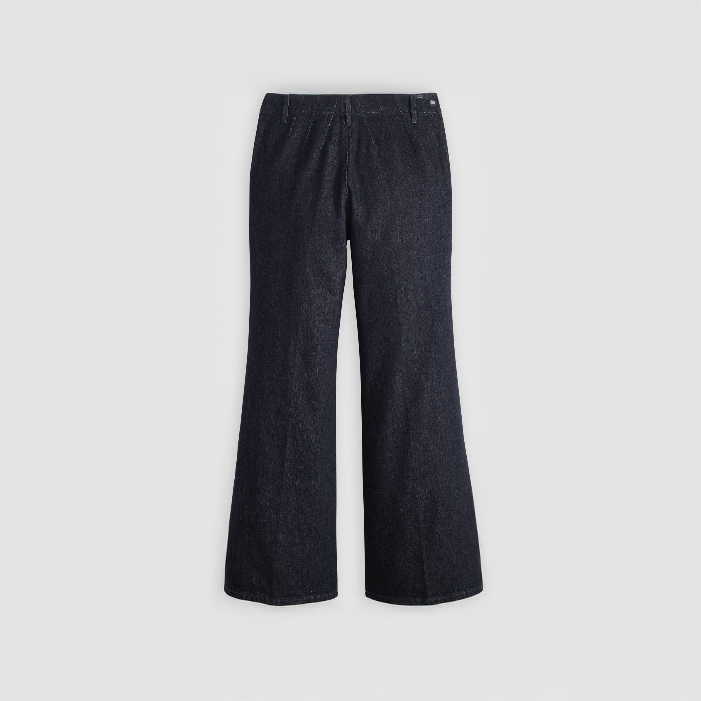The Levis Stem Flare Trouser is a pair of high-waisted, dark wash denim jeans with flared legs, shown flat on a plain white background.