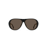 The Raen Optics Jenever sunglasses in Recycled Black/Agave feature dark brown lenses and a black oval frame, shown from the front on a white background.