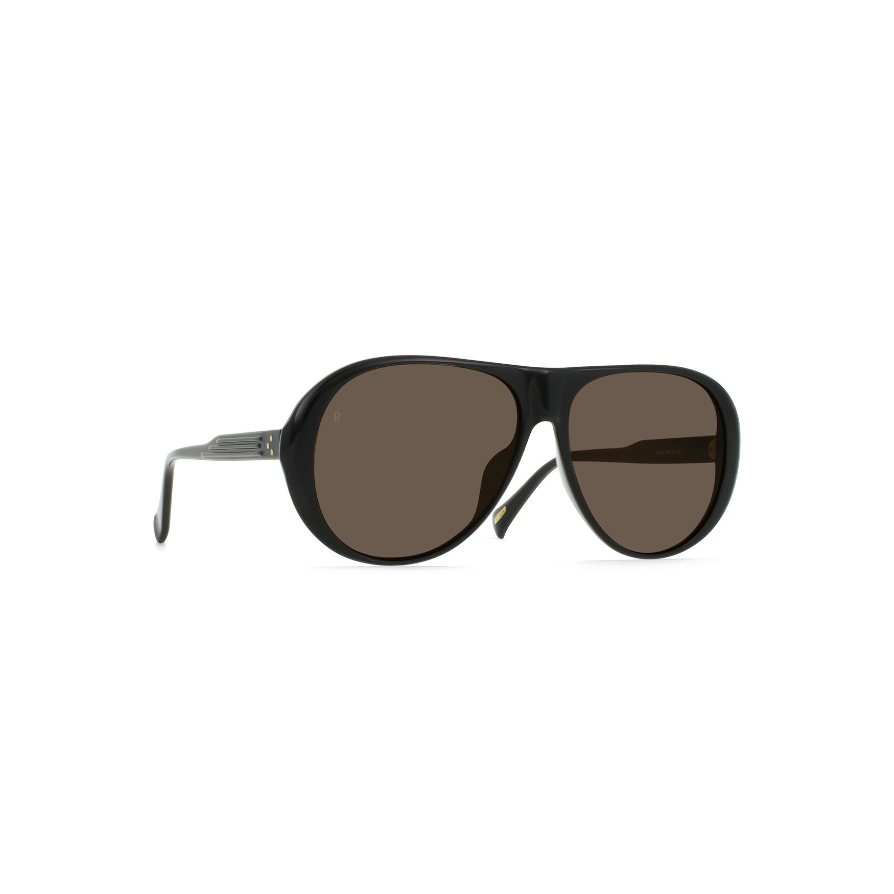 A pair of Jenever aviator-style sunglasses by Raen Optics in recycled black with agave, featuring dark brown lenses and thin, straight arms.