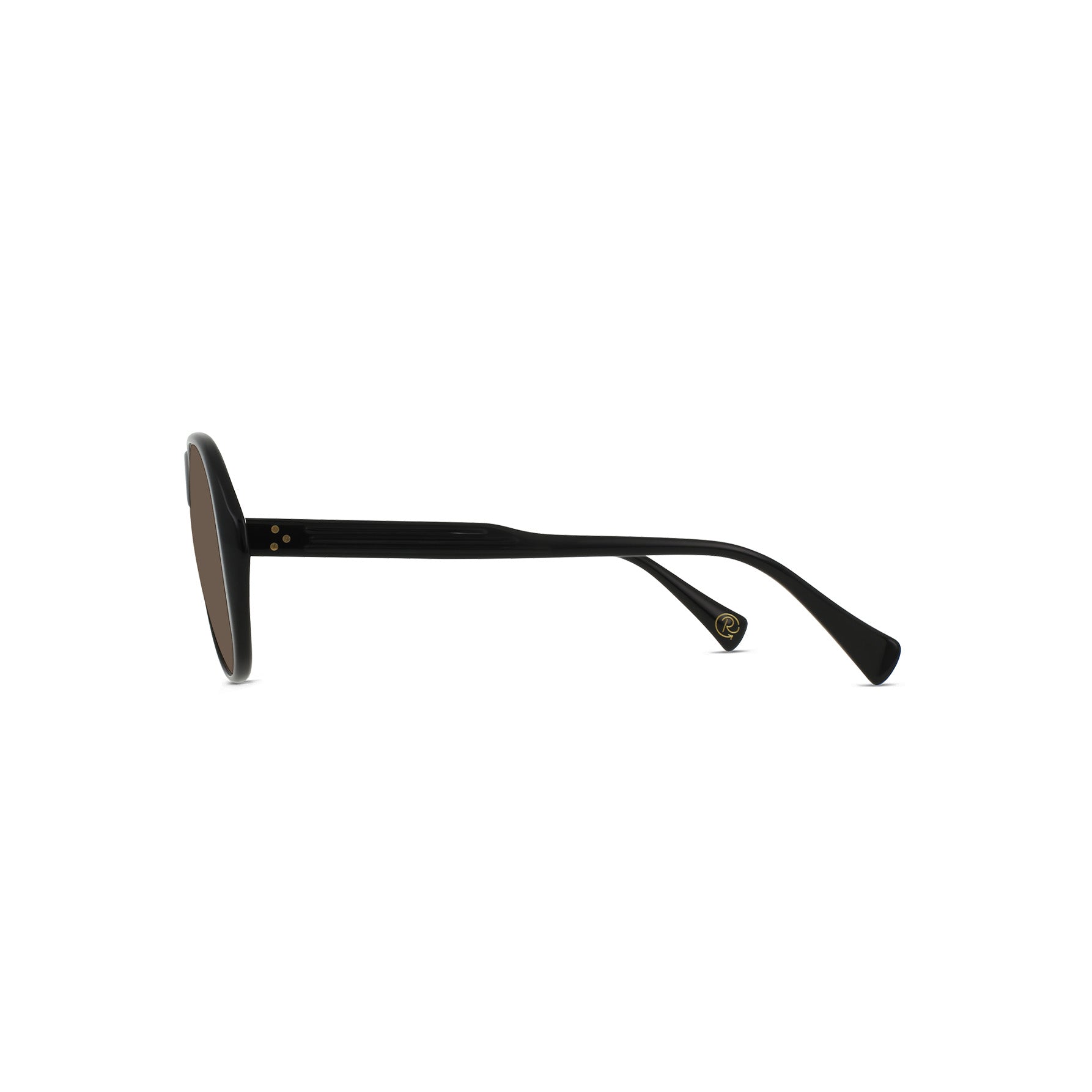Side view of Raen Optics Jenever sunglasses in Recycled Black/Agave with dark lenses, shown against a white background.