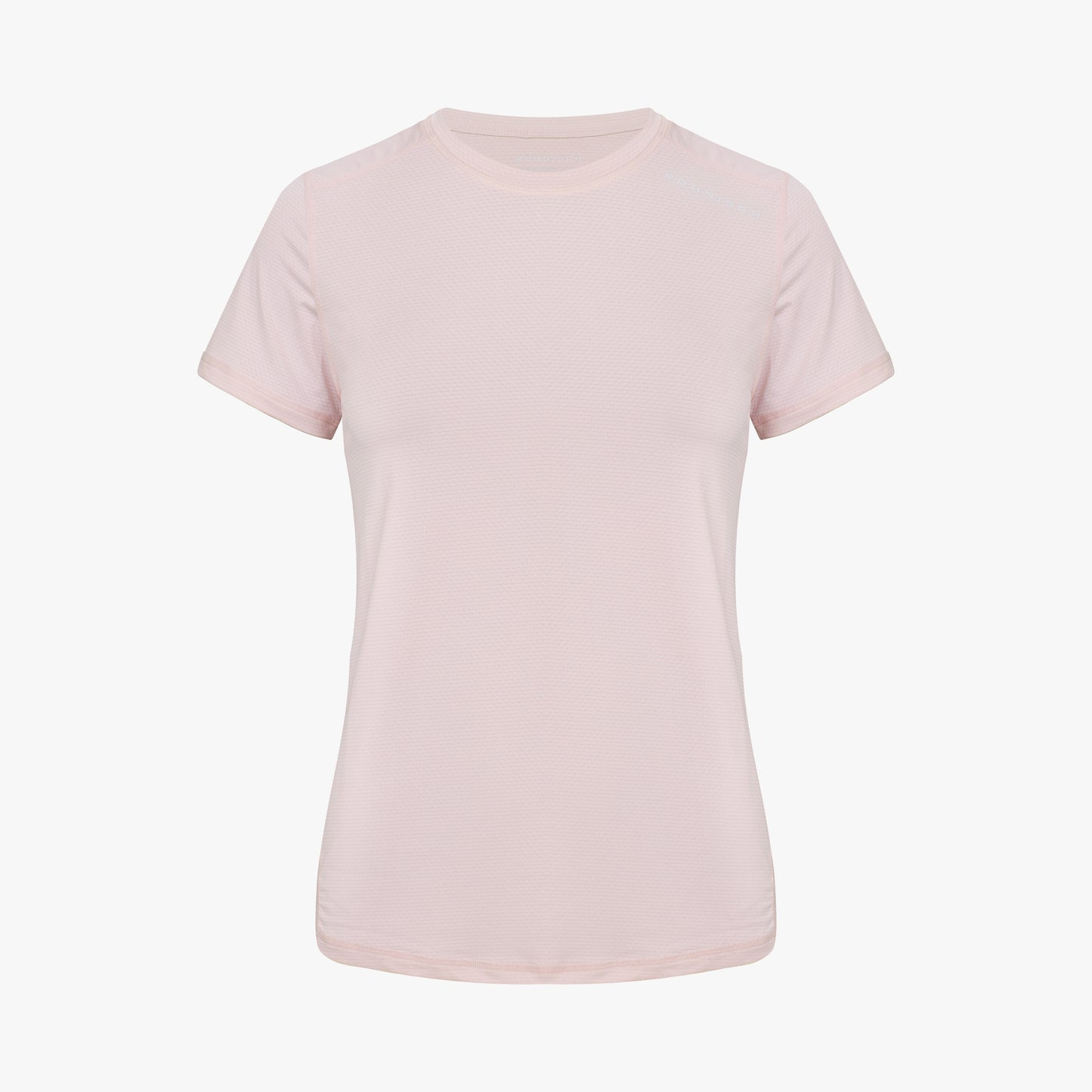 Light pink Jacquard Short Sleeve Tee by Rohnisch, made from breathable recycled polyester, against a plain white background.
