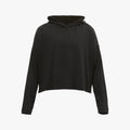 The Rohnisch Soft Jersey Hoodie is a black, loose-fit long-sleeve sweatshirt crafted from recycled polyester, shown on a plain white background.