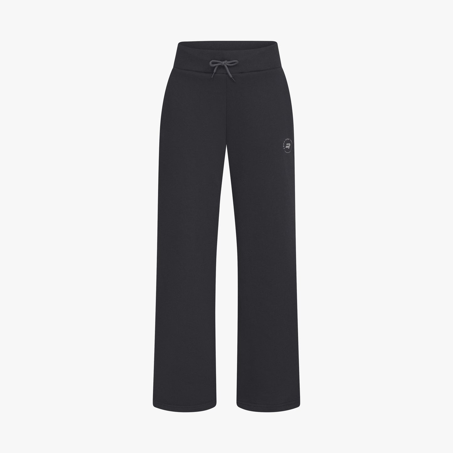 Soft Sweat Wide Pants by Rohnisch, made from recycled fabric, feature a drawstring waist and small embroidered emblem on the left thigh. Displayed against a plain white background.