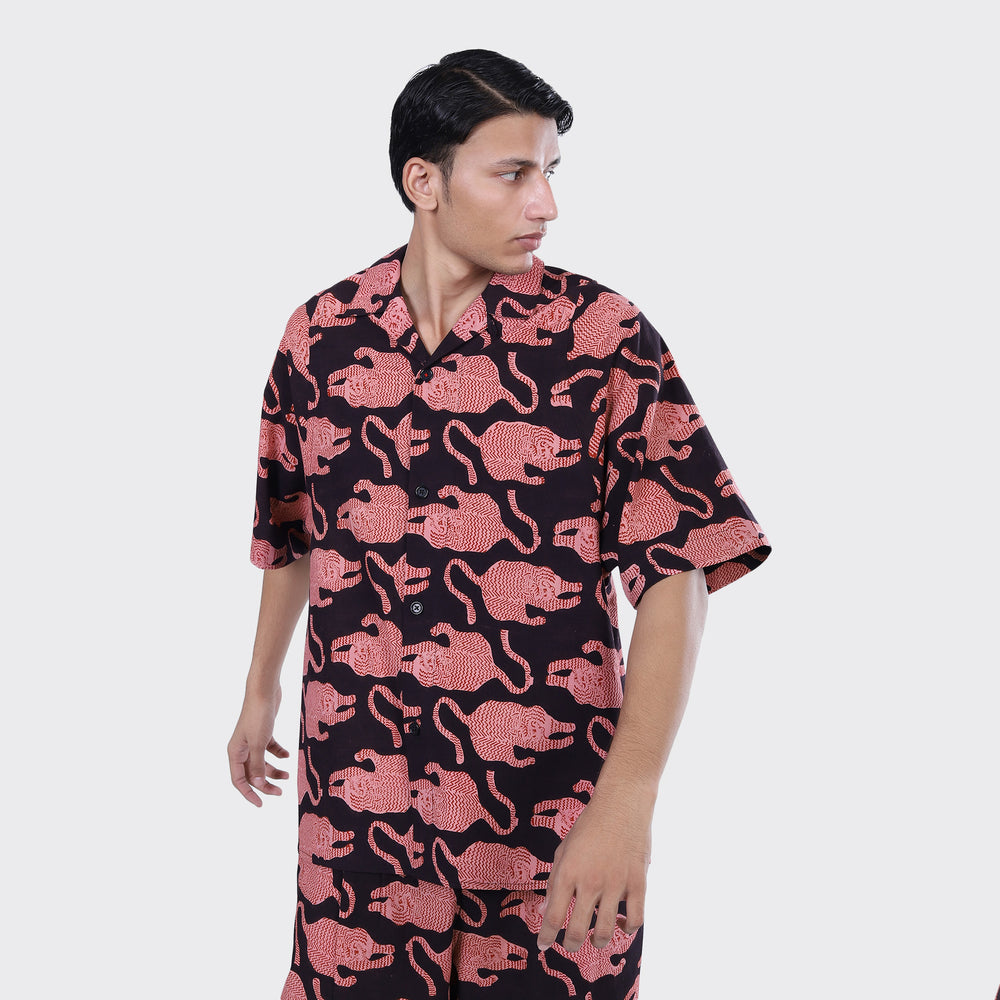 Yusuke Shirt, Coral Block Print