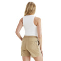 A woman with long hair wears a Dockers Women's Rib Tank with Loft Knit and beige shorts, facing away against a plain white background.