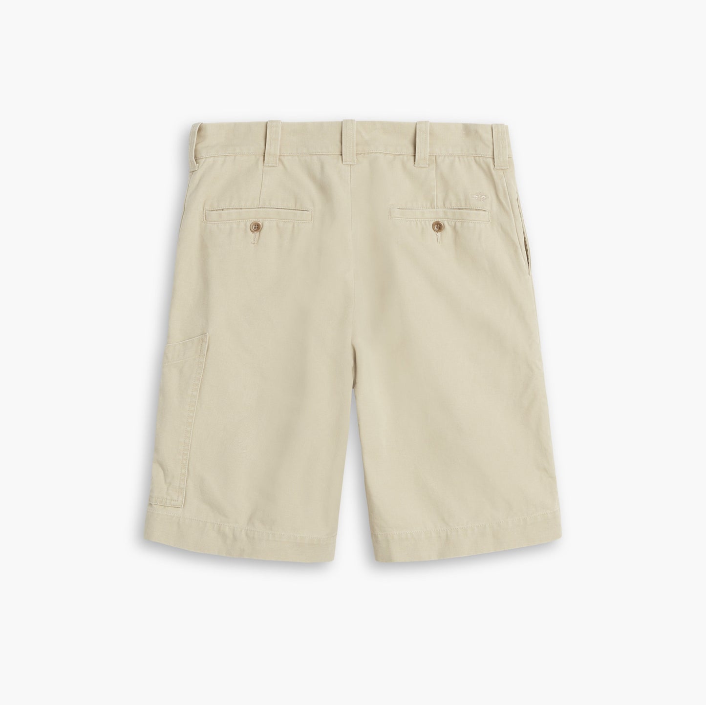 Dockers D-Series Utility Short in beige, featuring belt loops, two buttoned back welt pockets, and a side pocket, shown on a plain white background.