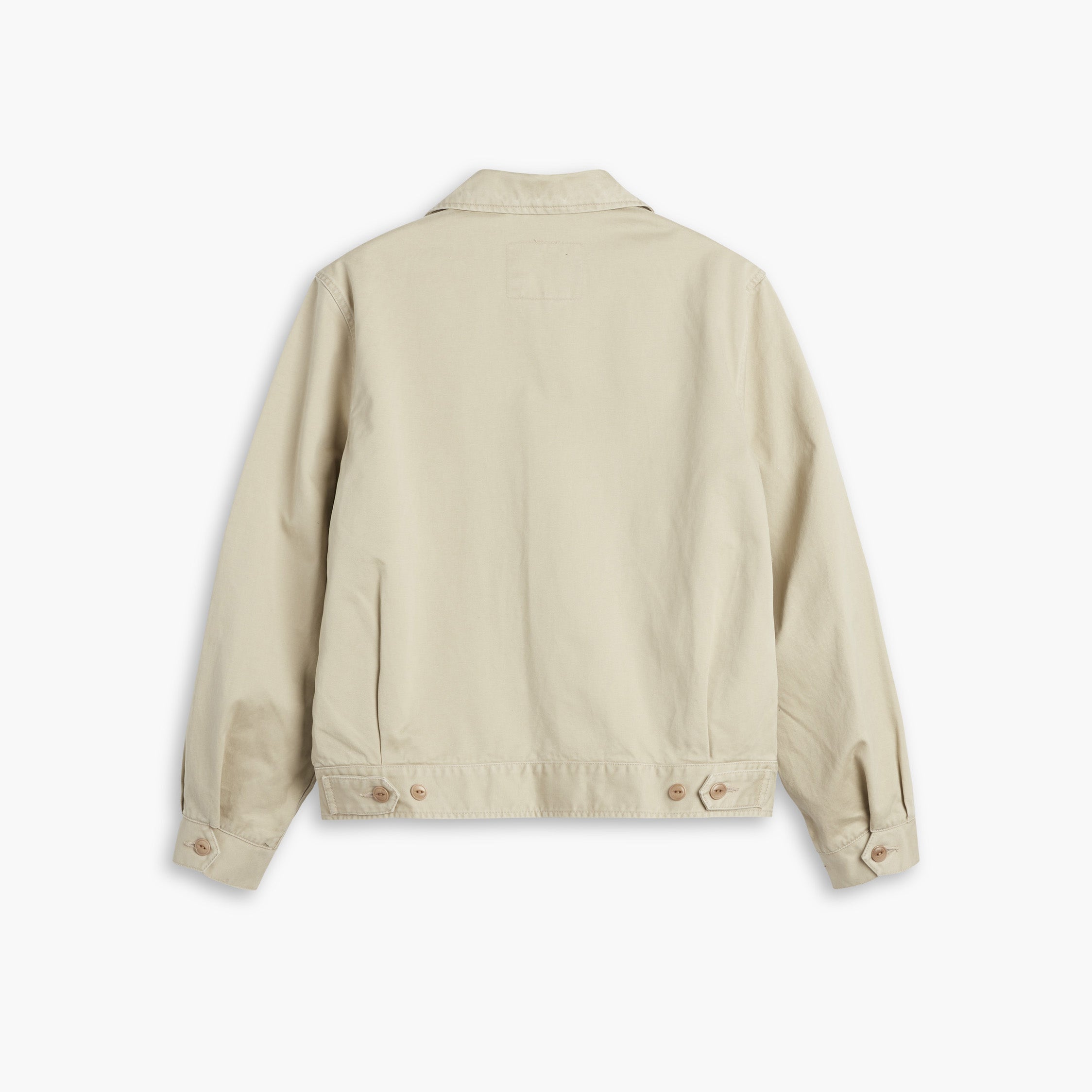 The Dockers D-Series Mechanics Jacket from the Transnomadica collection is shown from the back against a plain white background, featuring a collar, two side pockets, buttoned cuffs, and adjustable waist tabs.