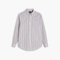The Dockers Men's Signature Shirt, LS features black and white vertical stripes, a Comfort Flex pointed collar, button-up front, and chest pocket; shown on a white background.
