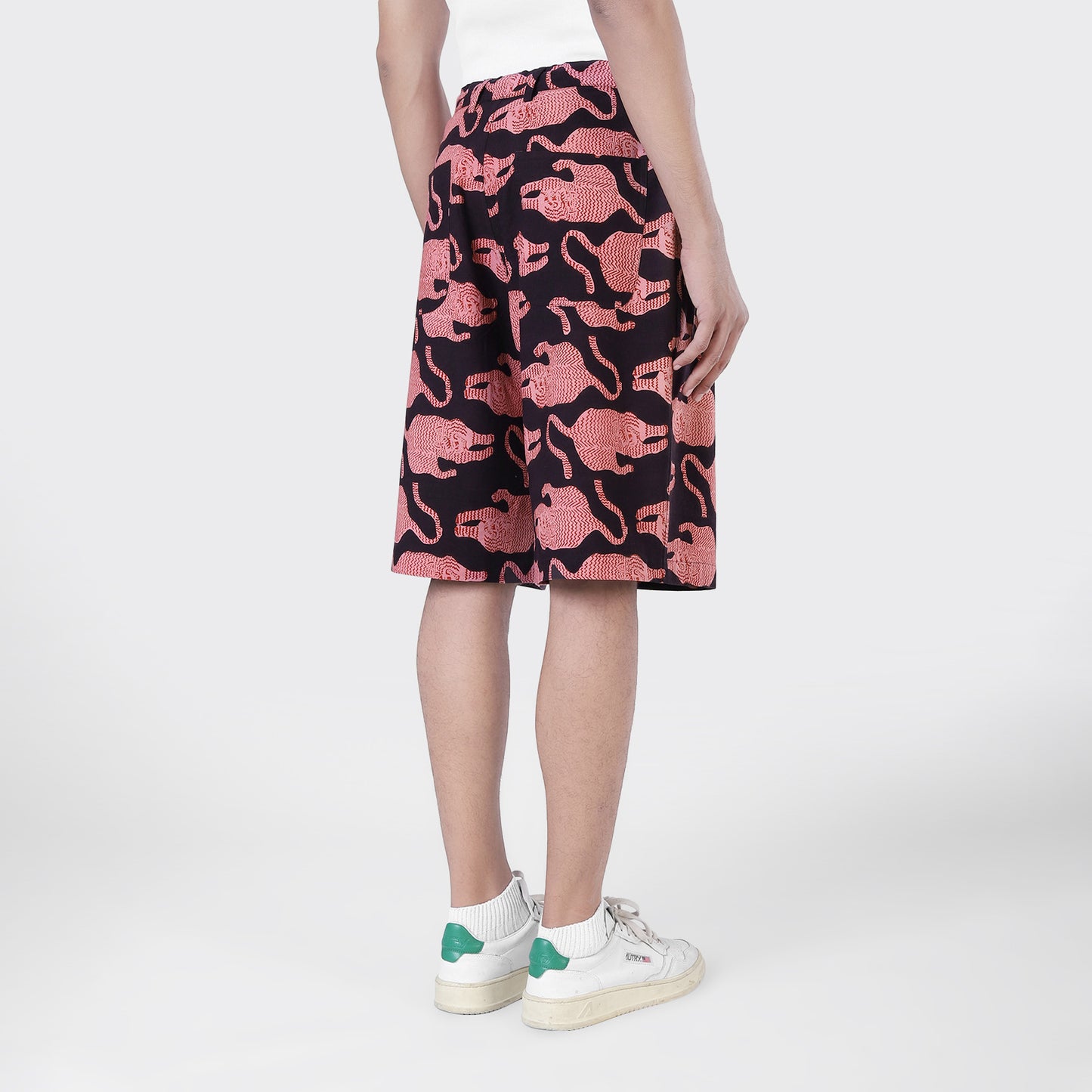 Armaan Double Pleat Shorts, Coral Block Print