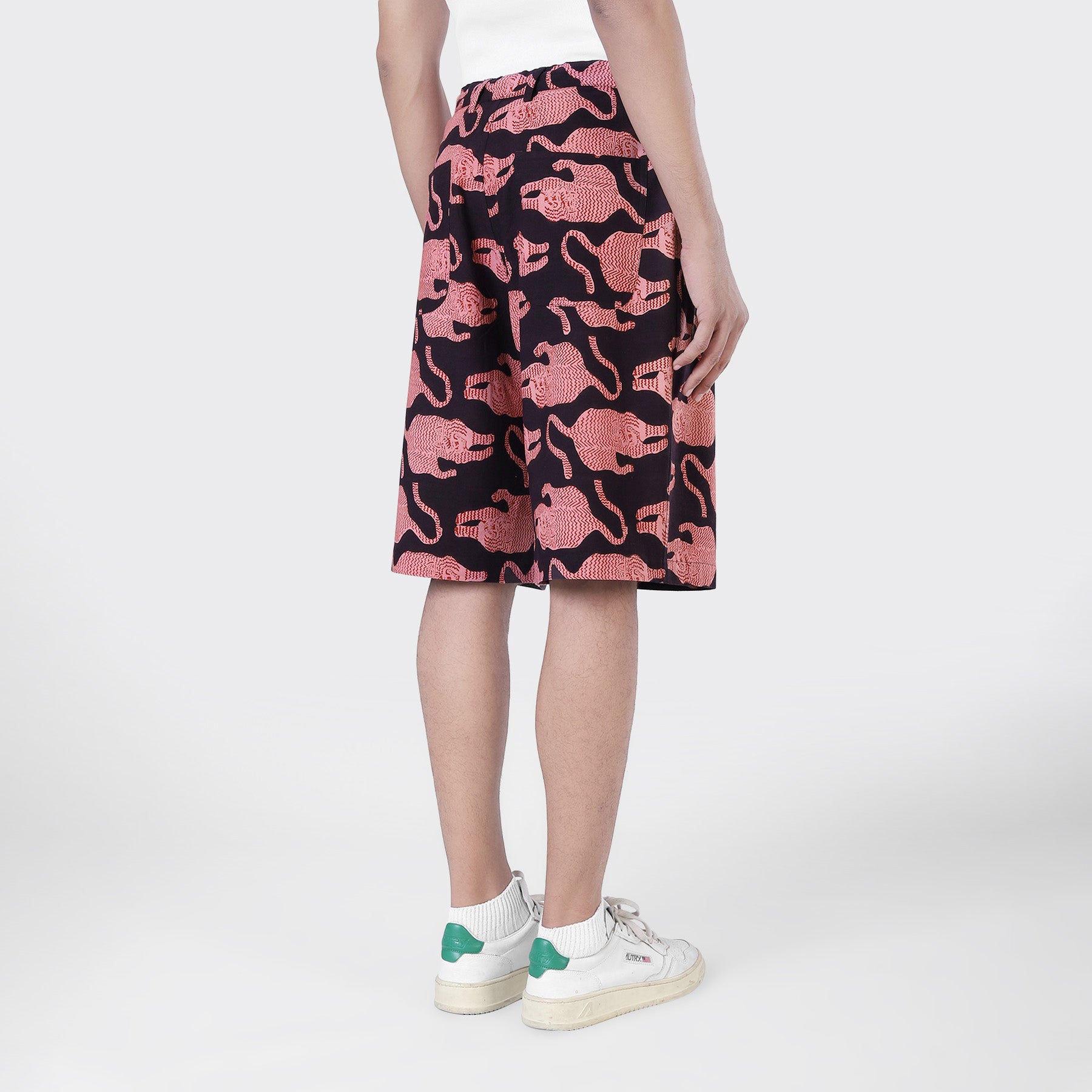 Armaan Double Pleat Shorts, Coral Block Print