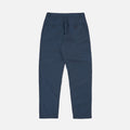 Universal Works Recycled Poly Tech Military Chino in navy, shown flat from the back, features two buttoned rear pockets and belt loops.